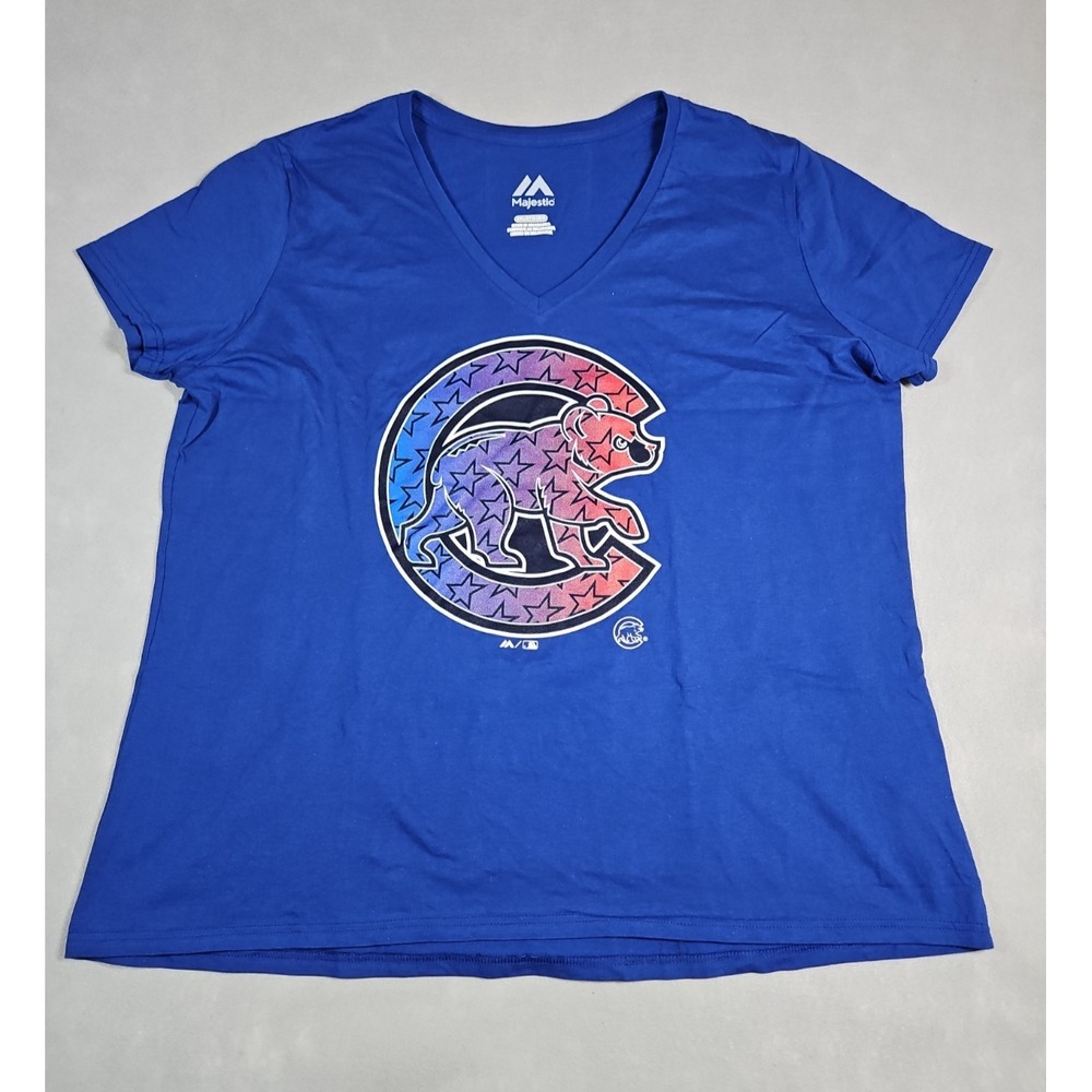 Majestic Womens Blue Chicago Cubs Logo Graphic T Shirt Size 2X NWOT